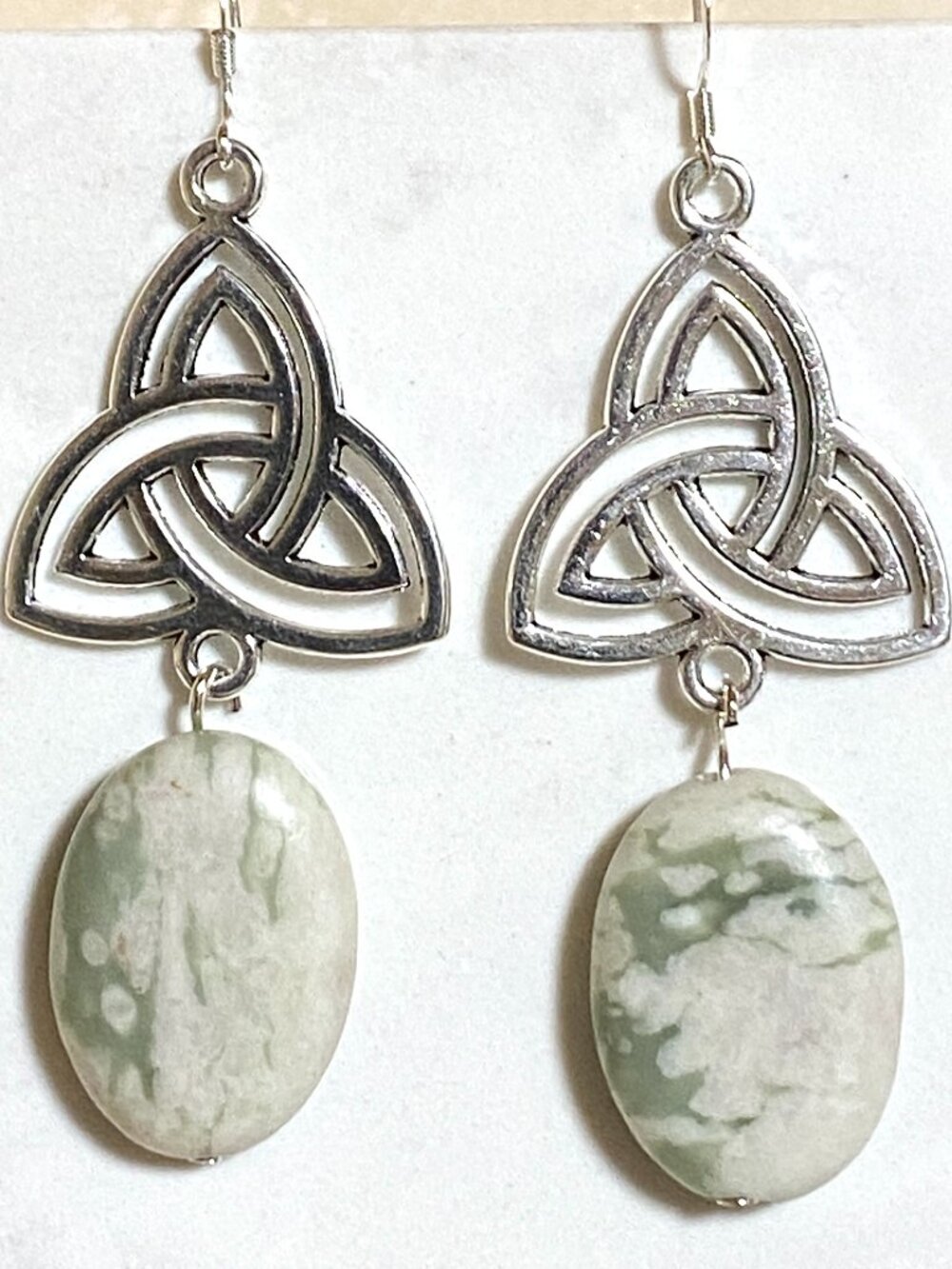 2/$20, Flower Agate Triqueta Dangle Earrings, Gemstone & Sterling Silver Hooks